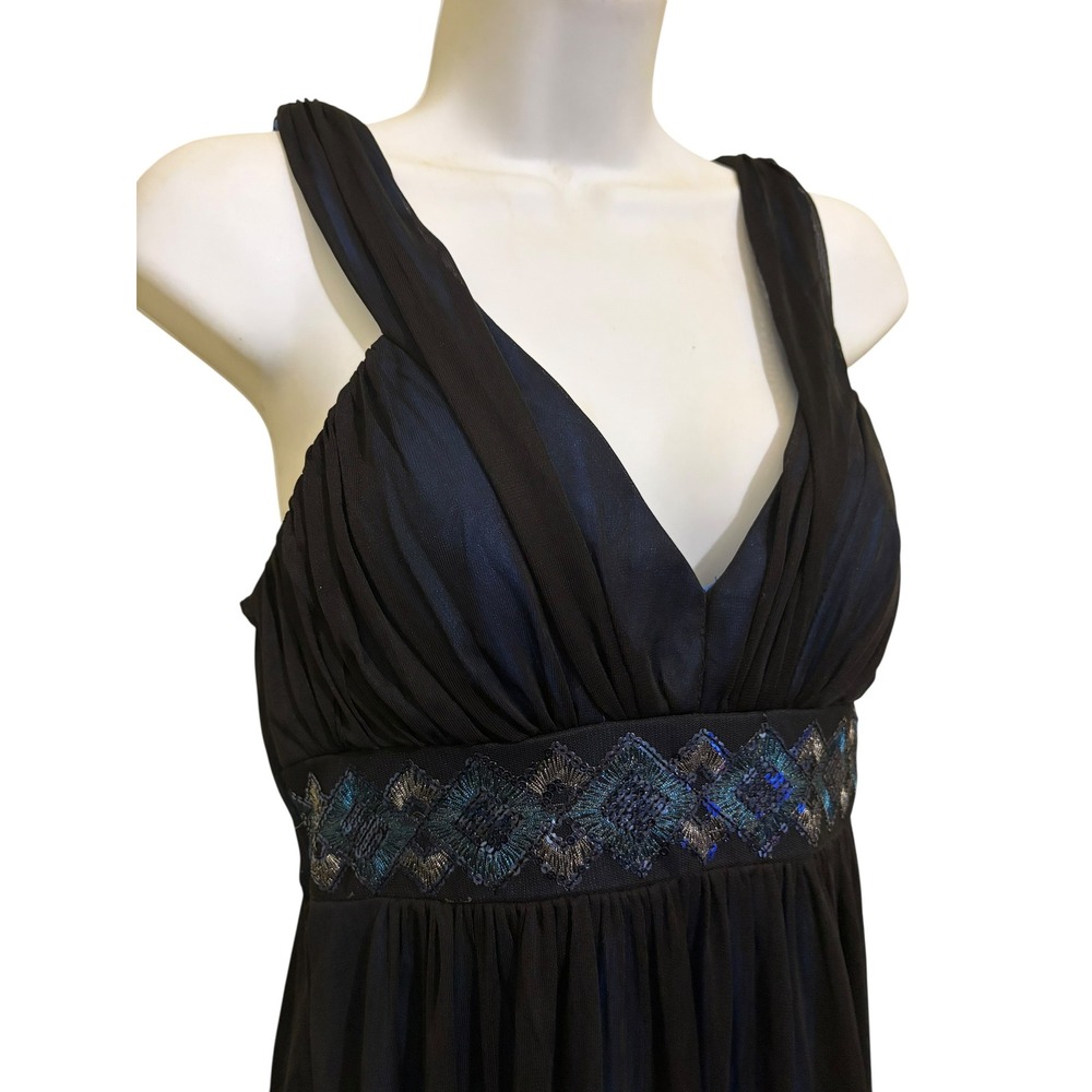 Y2K Sheer Overlay Dress SZ Medium Black Blue Sequin Empire Party Cocktail Fairy - Picture 2 of 11